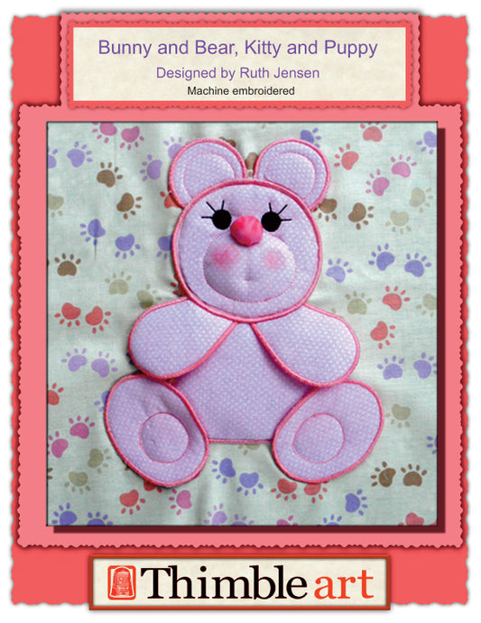 Bunny and Bear, Kitty and Puppy (Machine Embroidery)
